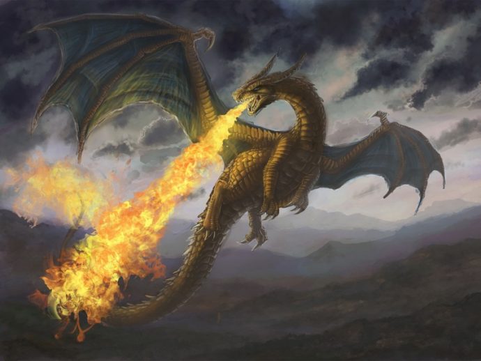 огнедышащий дракон в небе
