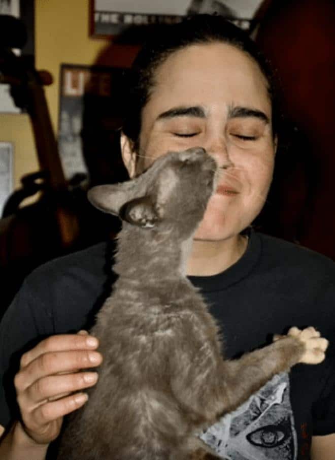 Кошка целует хозяйку